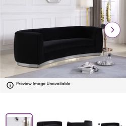 Curved Velvet Black Modern Sofa 