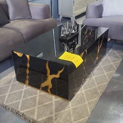 COFFEE TABLE BLACK GOLD GLOSSY 47x23