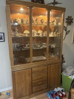 Beautiful Wooden Lighted China Cabinet Hutch  