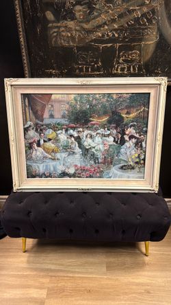 Framed Victorian Garden Party Painting