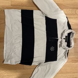 Rag & Bone Polo Shirt Mens XL Long Blue White Black Sleeve Elbow Patch Rugby