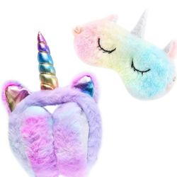 Winter Unicorn Earmuffs Sleep Mask Set Plush Warm Foldable Earmuff for Girl Gift

