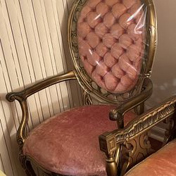 Victorian Furniture, Pink Couch, Chair And Mirror 