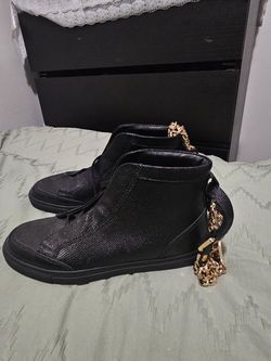 Black High-Top Sneakers with Gold Chain Detail