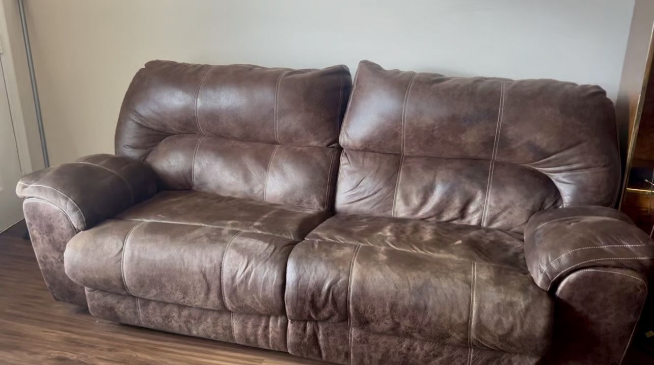 Brown Leather Reclining Sofa