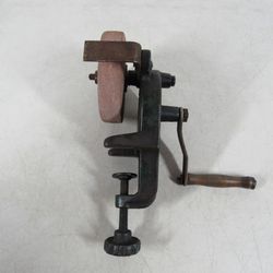 Antique Clamp-On Bench Mount Hand Crank Grinder Knife Sharpener
