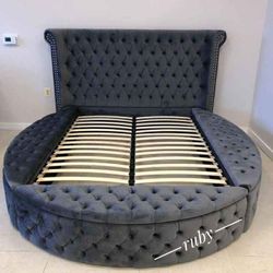 Color Options 3 Boxes Luxus Velvet Gray Queen Upholstered Bed| Color Options Gray, Blue, Black 39$ Down Payment @ Delivery 