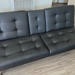 Black Leather-Like Futon Sofa 