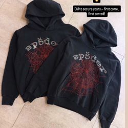 Red Rhinestone Sp5der Hoodies