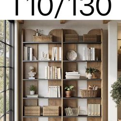 T10🔥Tribesigns 70.87" Tall Farmhouse Bookshelf, 5-Tier Double Wide Bookcase with Open Shelves, Vintage Bookshelf for Living Room, Office, Study Room,