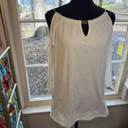 Ivory & White And Gold Off The Shoulder Top Size Large 