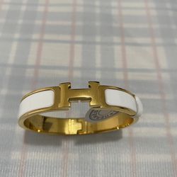 Hermès Classic H White Enamel Gold With Frame Metal 