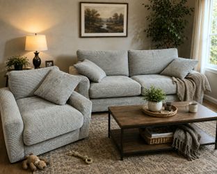Grey Corduroy Sofa and Armchair Set