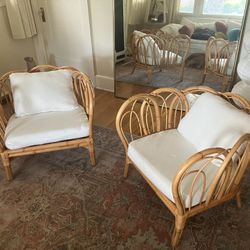 Urban Outfitters Melody Rattan Chairs (Pair) – Ivory Cushions