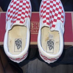 Vans Red and White Checkered Slip-Ons