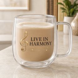 Live in Harmony Glass Coffee Mug 🎵 Perfect Gift – New