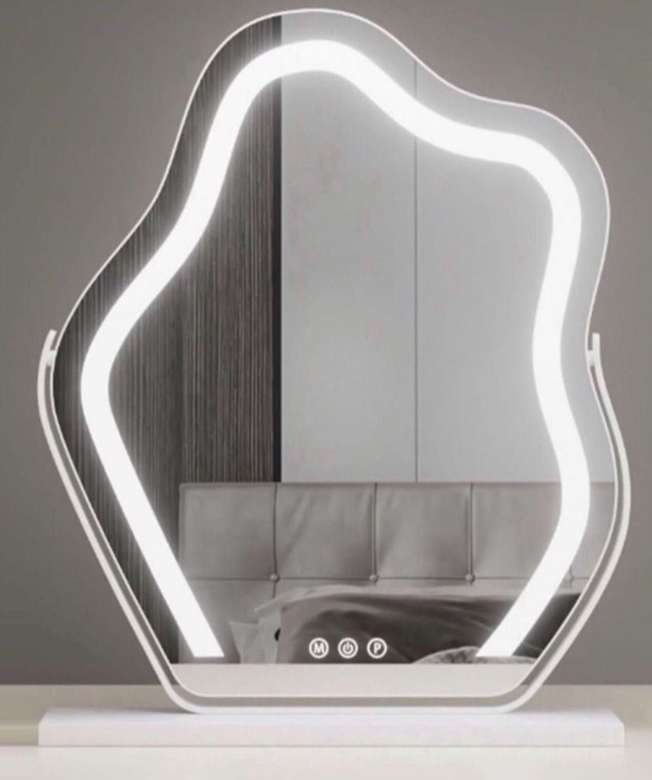 Vertical Vanity Mirror,Anti-Fog Large Circle Makeup Mirror, 3-Color Dimmable LED Light,Cloud Shaped Makeup Mirror with LED Light(Color:White