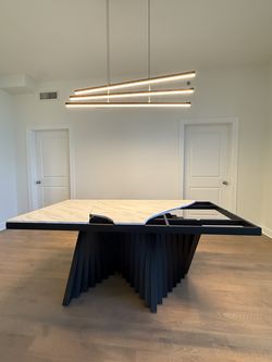 Everly Quinn Harvin 71” Dining Table – Black Sculptural Metal Base – Originally $2,169