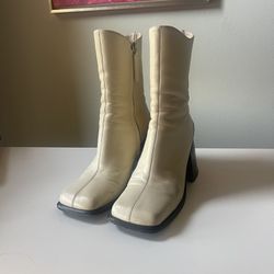 White Block Heel Ankle Boots