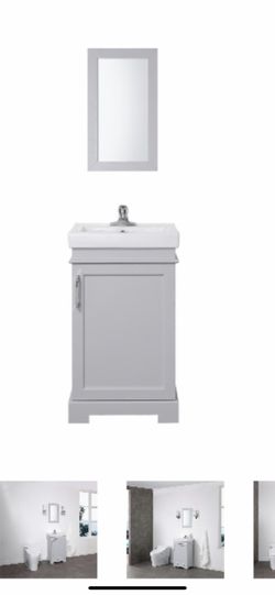 Home Decorators Collection Hallcrest 20 in. W x 16 in. D Vanity in Misty Grey with Integrated Vanity Top in White with White Sink and Mirror