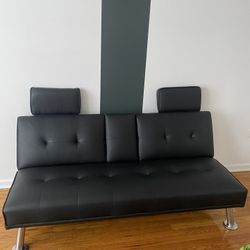 Black And Silver Leather Futon Couch 