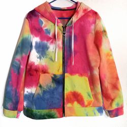 Neon multi color tie dye zip up cozy fleece hoodie size large NEW