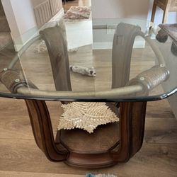 Wicker & Beveled Glass End Table  
