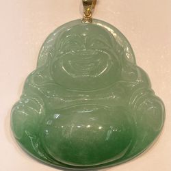 14K Gold | Natural Jade Buddha Pendant 
