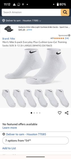 New Nike Everyday Plus Low Cut Socks 6 Pack Men's Size XL 12-15 White NEW SX7042-100