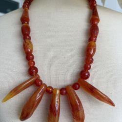 Vintage handcrafted coral orange statement necklace pendant beach style  In great condition  Approx from top to bottom 16 inches