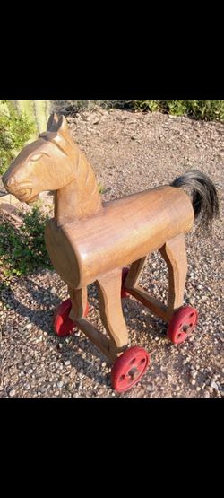 Large Victorian Antique Wood Horse Hand Carved Folk Art Decor