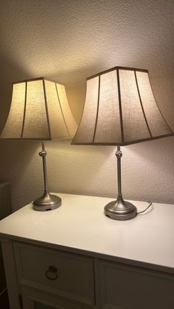 Pair of Pier 1 Table Lamps with Fabric Shades