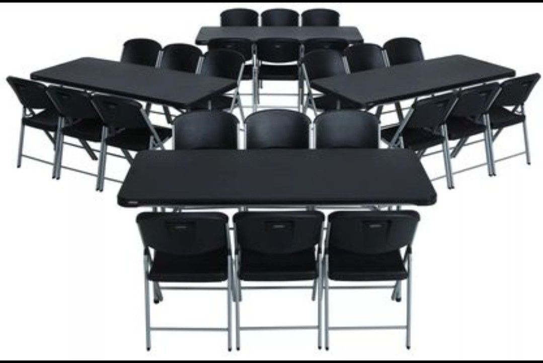 Lifetime Brand – Black - (12) 6' Commercial Grade Tables and (72) Folding Chairs, w/ Storage Racks