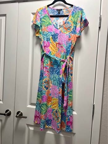 Nina Leonard Multicolor Floral V-Neck Dress