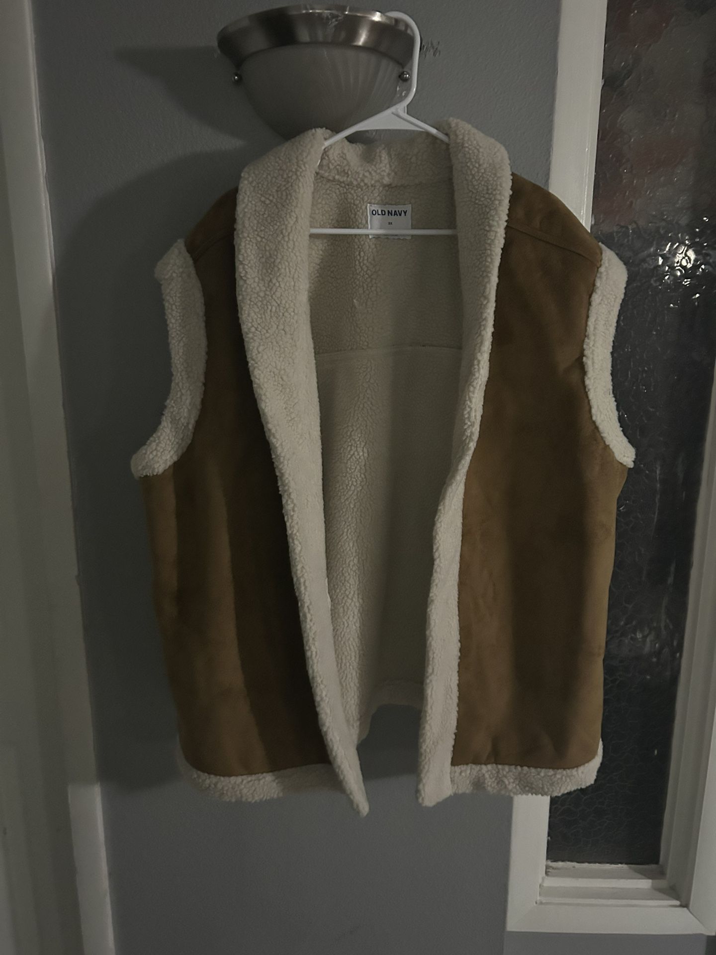 Old Navy Faux Suede Sherpa Trim Vest Womens 3XL Brown Sleeveless Open Front NEW