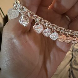 Tiffany And Co 925 Mini Multiple Heart Charm Bracelet 7”