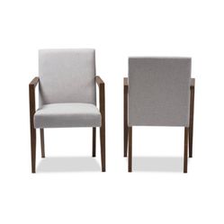 Set Of 2 Andrea Mid - Century Modern Upholstered Wooden Armchair - Grayish Beige - Baxton Studio