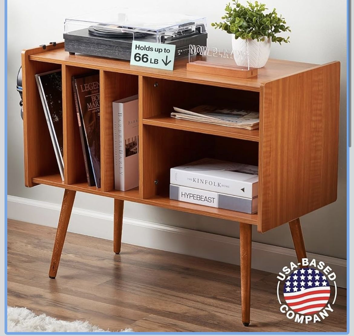 NEW in Box Record Player Stand w/ Vinyl Storage - Walnut Colored
