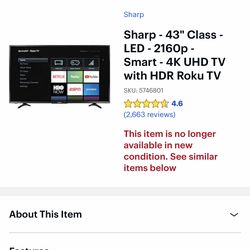 Sharp 43” led smart tv I don’t have the stand for it it was mounted