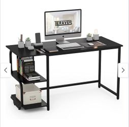 Modern Black Computer Desk with Storage Shelves 2.5 ft tall