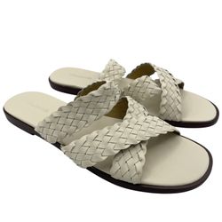 Madewell Mena woven leather cream slide sandals women’s Size 7