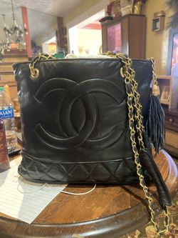 Vintage CC Quilted Leather Tassel Shopper Bag Black