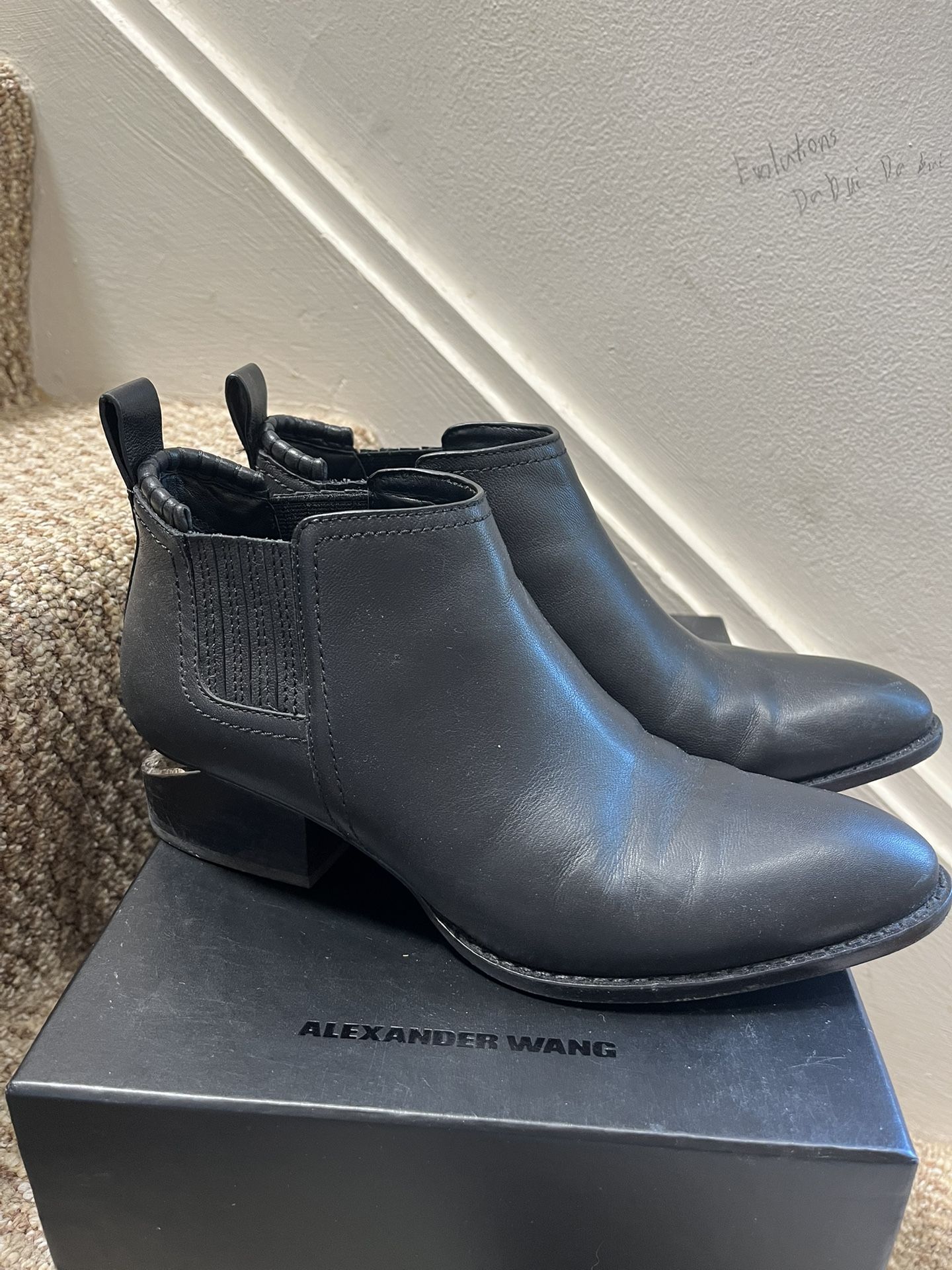 Alexander Wang Black Leather Ankle Boots, Size 37
