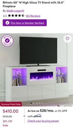 Logan Bhhatu TV Stand with Electric Fireplace brand new in box never opened