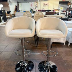 🔥Set of 2🔥Lifting Bar Stools 360° Rotating Bar Chair Metal Base High Stool Backrest Counter Bar Stools with Footrest Bar Height Stool(Beige)   💰119