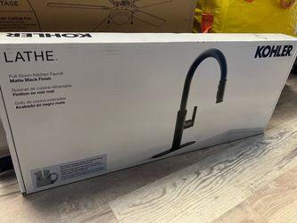 Kohler Lathe Matte Black Single Handle Deck-mount Pulldown Kitchen Faucet, Sprayer, Deck Plate