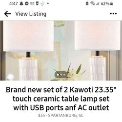 Brand New Set Of 2 Kawoti 23.25" Touch Cermaic Table Lamp Aet