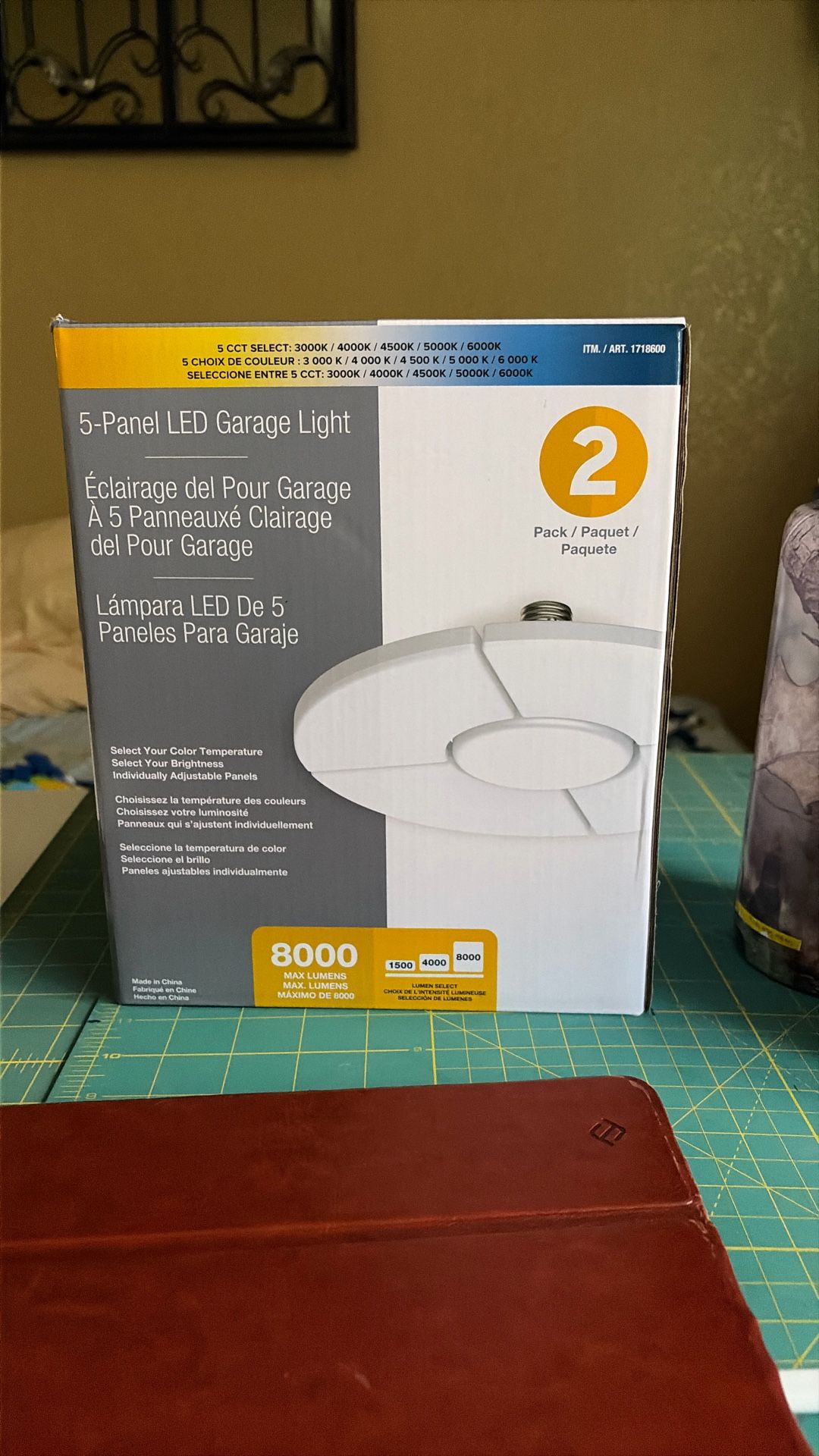 Garage Light, 5-Panel Adjustable, 8000 Lumens Max, 5 Color Temperatures, 2-Pack