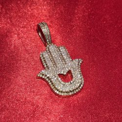 10k Yellow Gold Diamond Hand of Fatima Hamsa Amulet Pendant 7.14 ctw