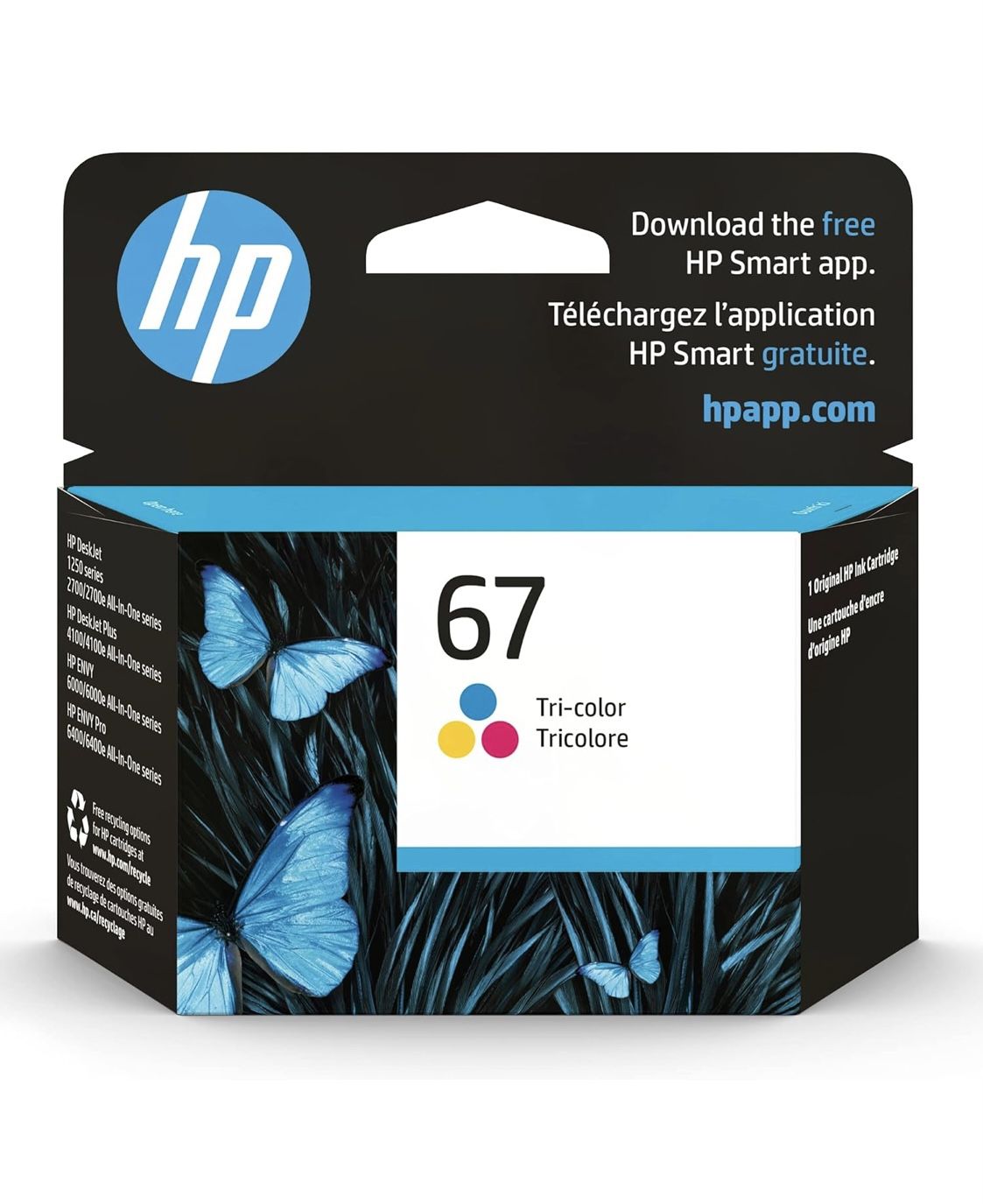 HP 67 Tri-color Ink Cartridge | Works with HP DeskJet 1255, 2700, 4100 Series, HP ENVY 6000, 6400 Series | Eligible for Instant Ink | 3YM55AN